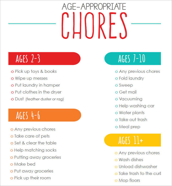General Chore chart Shedule Templates