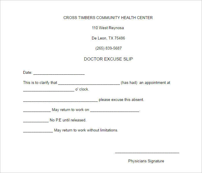 General Doctors Excuse Note Template