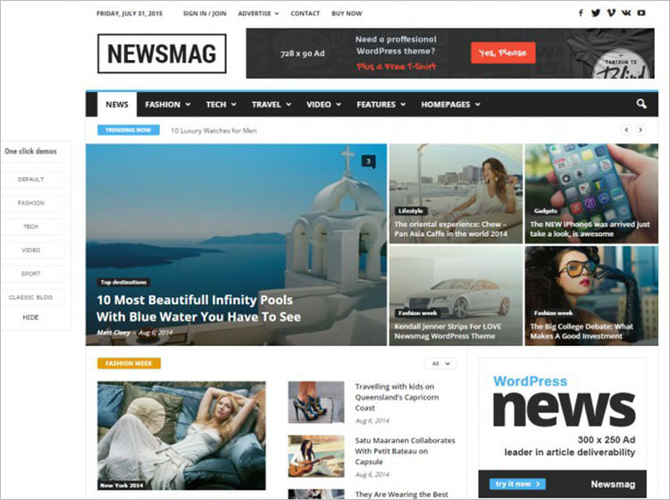 Modern News Magazine WordPress Theme