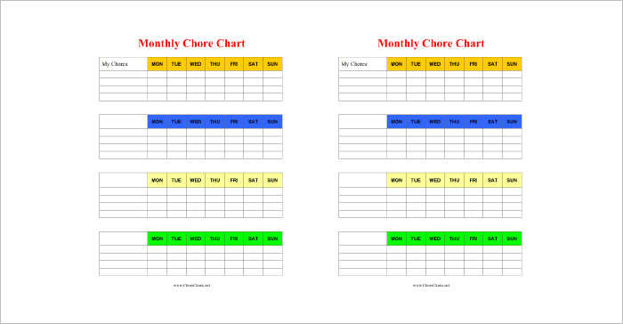 Monthly Chore Chart Templates