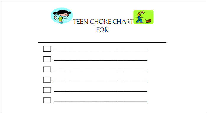 Weekly Chore Blank chart Template