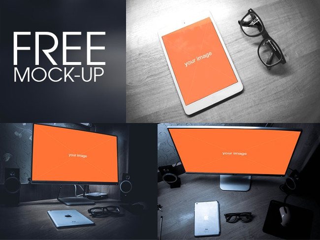 Desktop & Tablet Mockups Set Free PSD