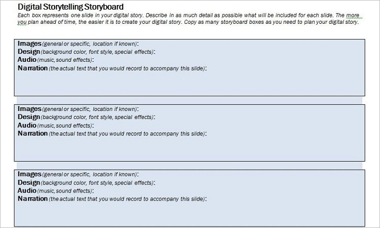 Digital Storytelling Storyboard Sample