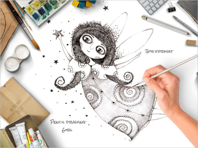 Girl Pencil Drawing Design