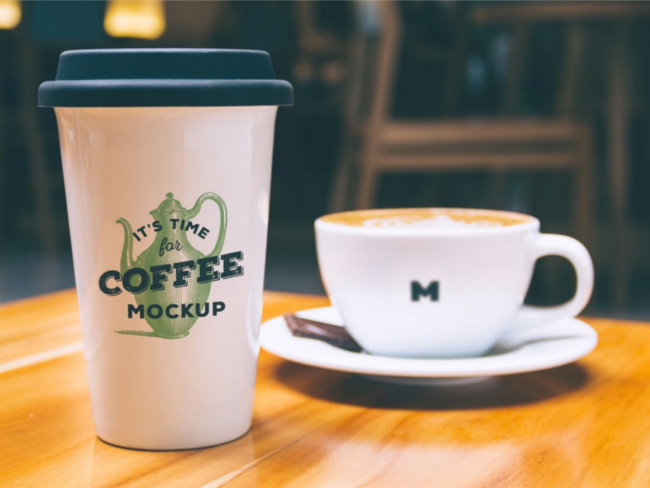 Realistic Coffee Mug Mockup with Green Strips