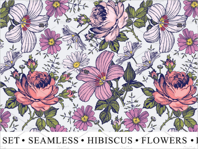 Set Flowers Rose Hibiscus Image