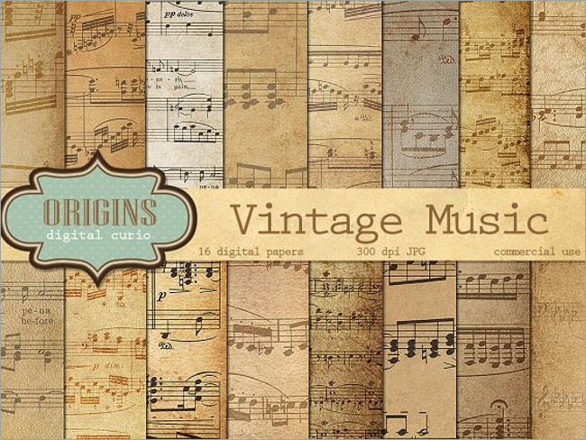 Vintage Music Notes Digital Paper Texture