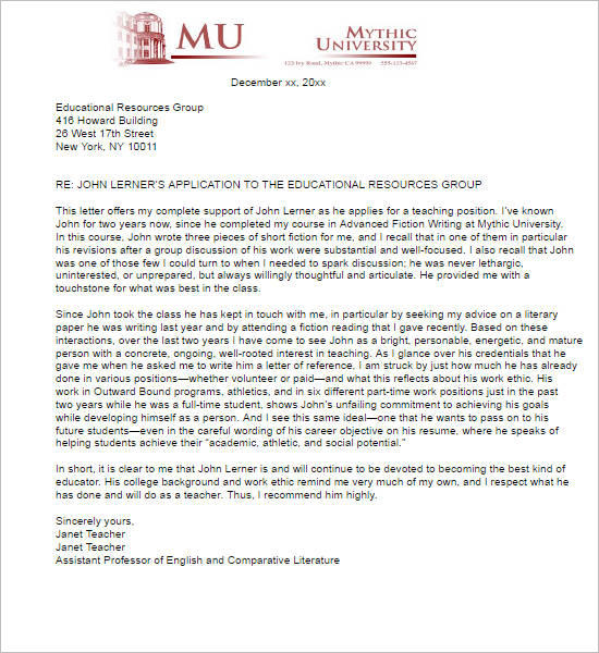 2 Sample Letter of Recommendation For Teaching Position