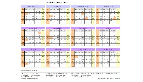 Academic Calendar Template Format