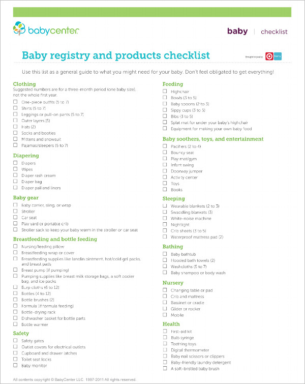 Baby Center Checklist Template