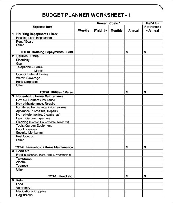 Basic Budget Planner PDF Word Template