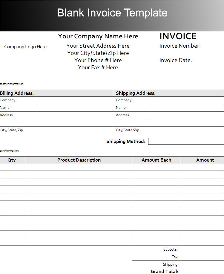Blank Invoice Template PDF Word