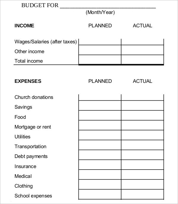Blank Monthly Budget Planner Template