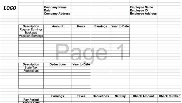 Blank Pay Stub Template for MS Excel