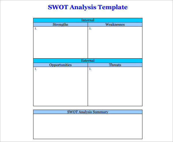 Blank swot Analysis Template PDF Form