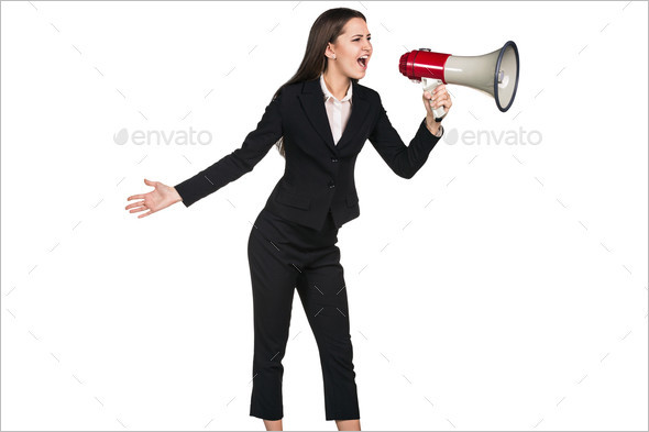 Business woman screams with devil reflection
