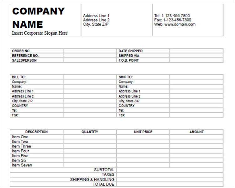 Commercial Invoice Template Form