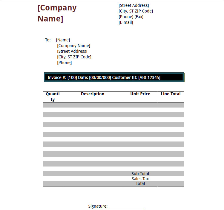 Company Invoice Template Format