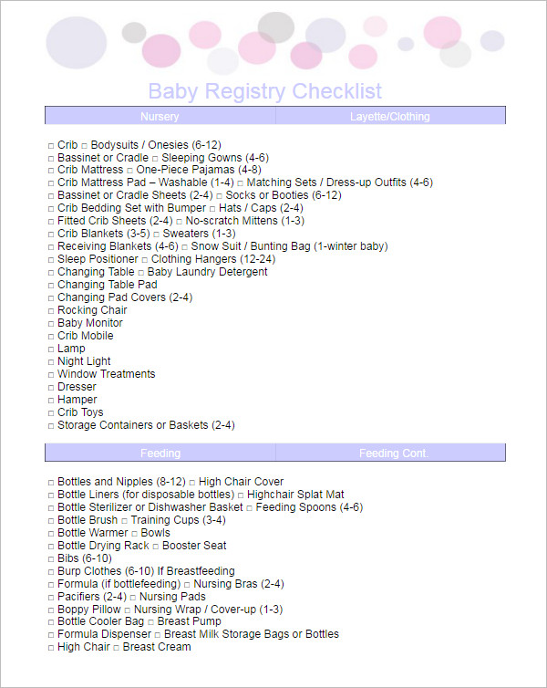 Complete Baby Registry Checklists Template