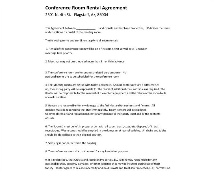 Conference Room rental Agreement Template