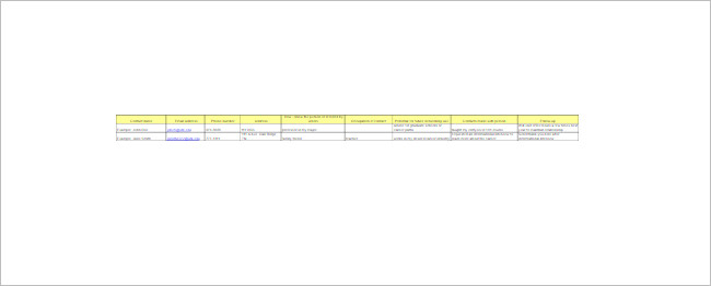Contacts Spreadsheet Template Document