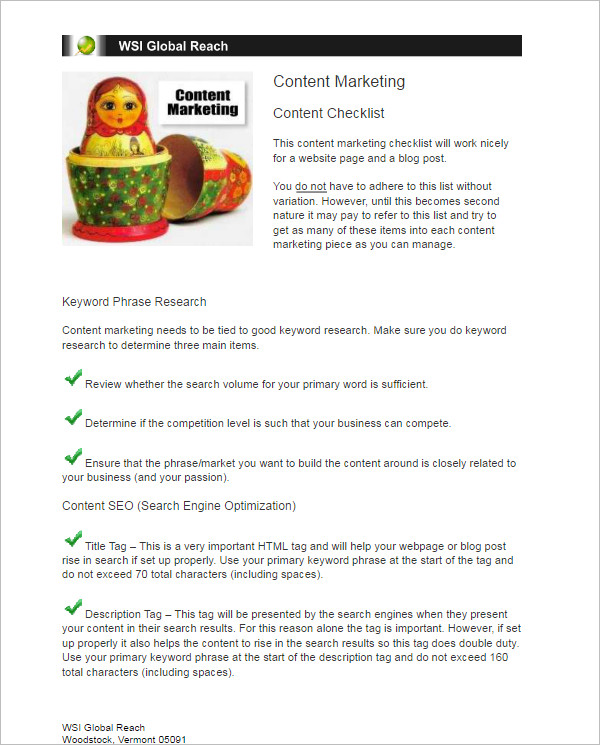 Content Marketing Checklist Template