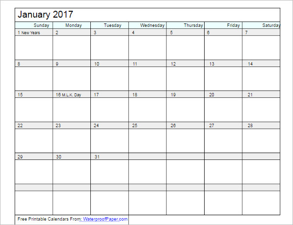 Download Monthly Calendar 2017 Template