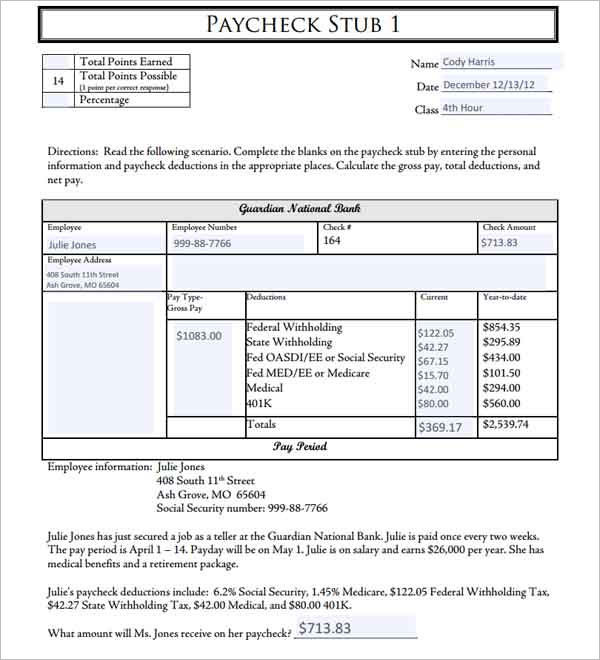 Editable Free Pay Check Stub Template PDF Format template