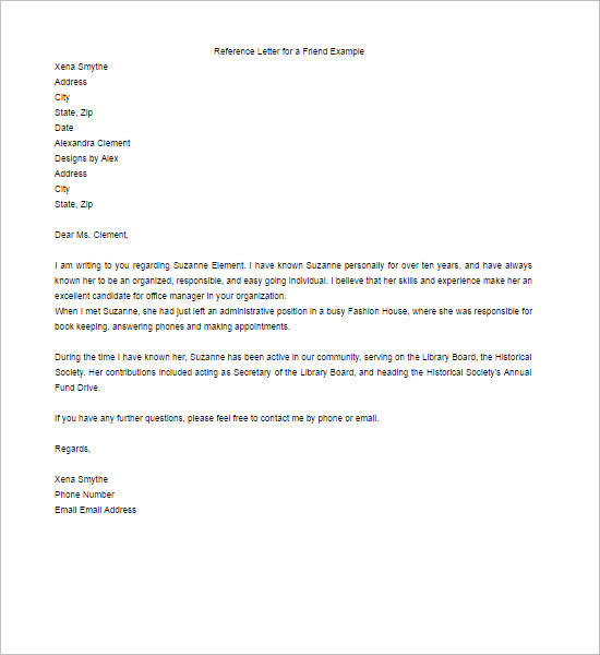 Free Download Recommendation Letter for a Friend for a Job MS Word