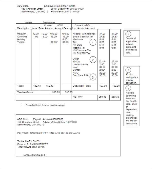 Free Pay Stub Template PDF Template for Exmployee Use