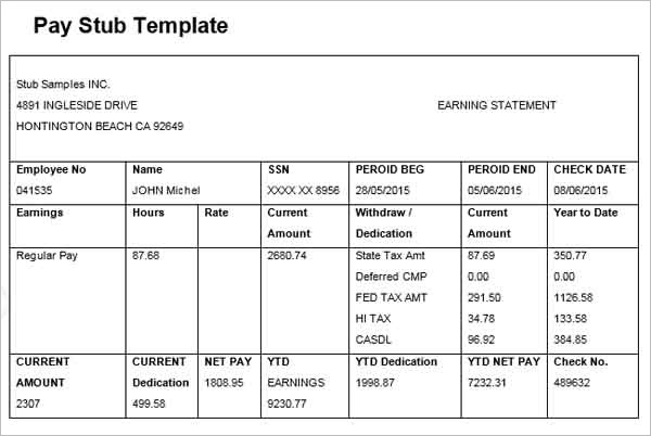 Free Pay Stub Templates In Word Document to download