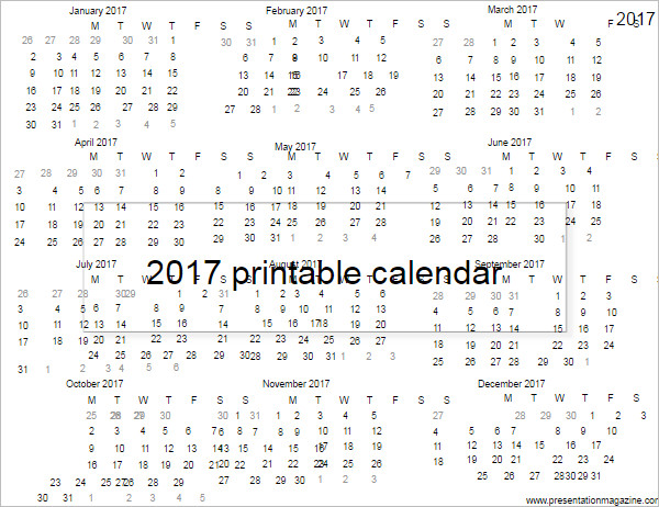 Free Yearly Calendar 2017 Template