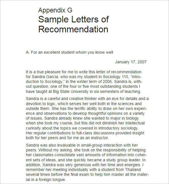 High School Letter of Recommendation Template