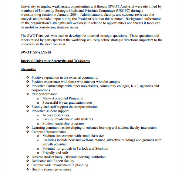 Higher Education SWOT Analysis Template