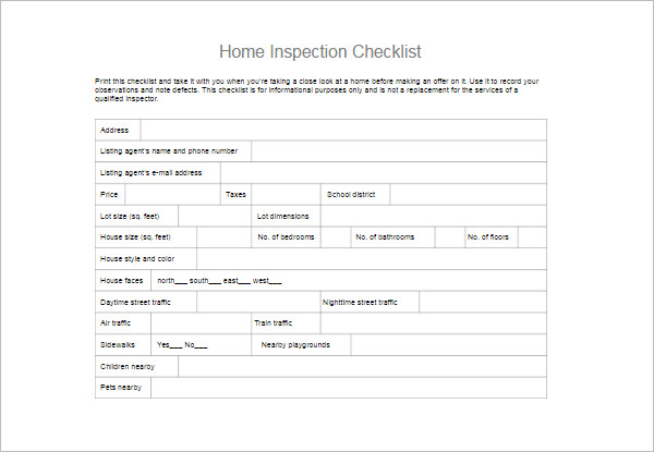 Homepage Inspection Checklist Template
