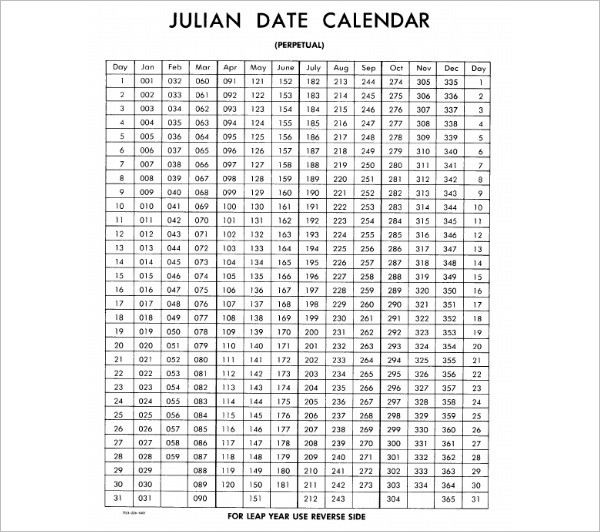 Julian Date Calendar Template