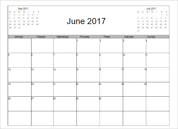 June 2017 Calendar Excel Templete