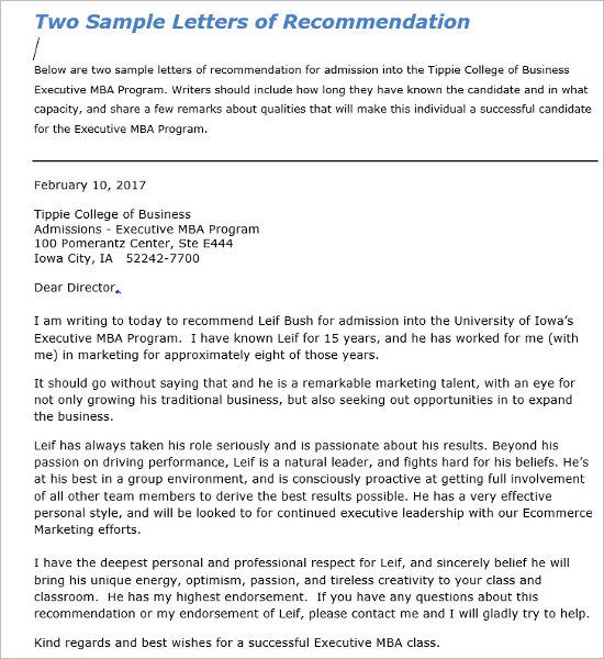 Letter of Recommendation for Admission