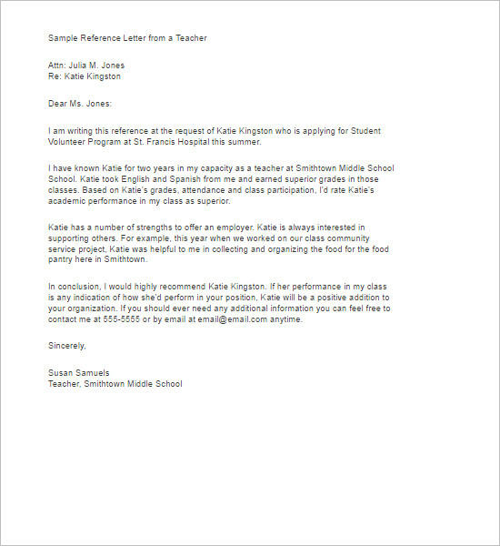 Letter of Recommendation for Middle School Student