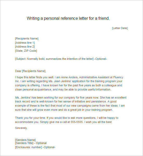 Letter of Recommendation for a Friend