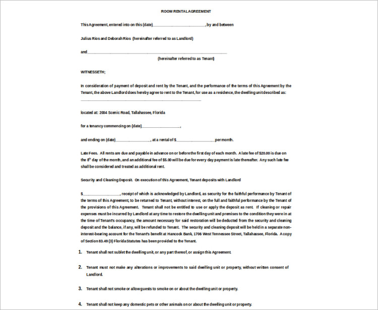 Month To Month Room Rent Agreement template