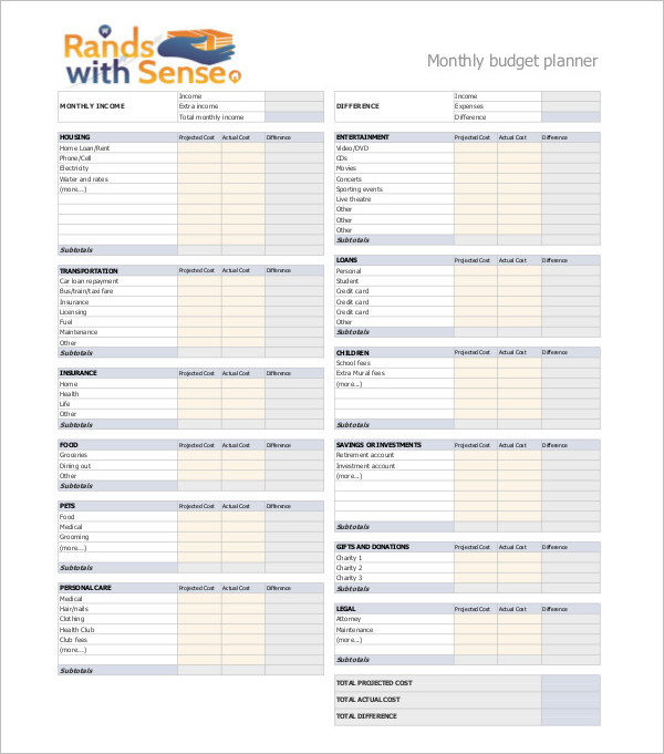 Monthly Budget Planner PDF Format Template