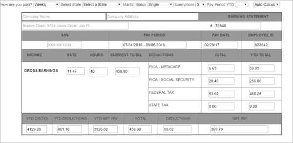 Pay Stub Template Free Online
