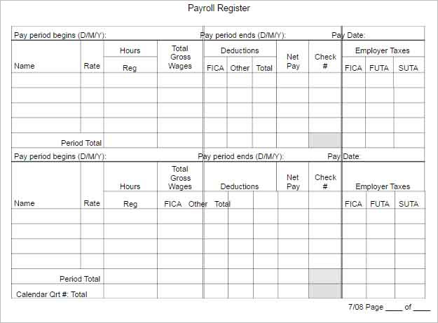 Payroll Register Template to download