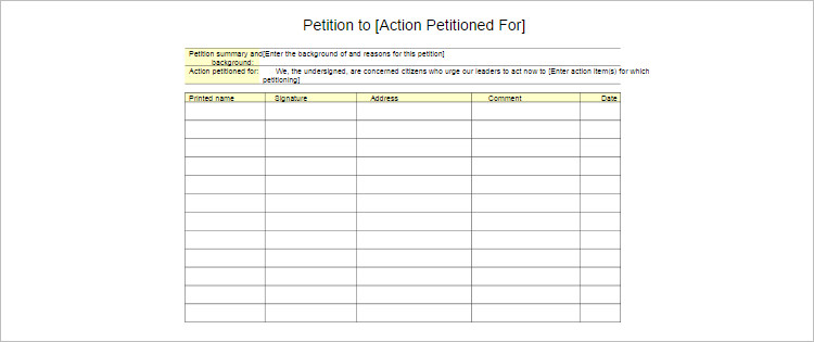 Pentition Action Template Form