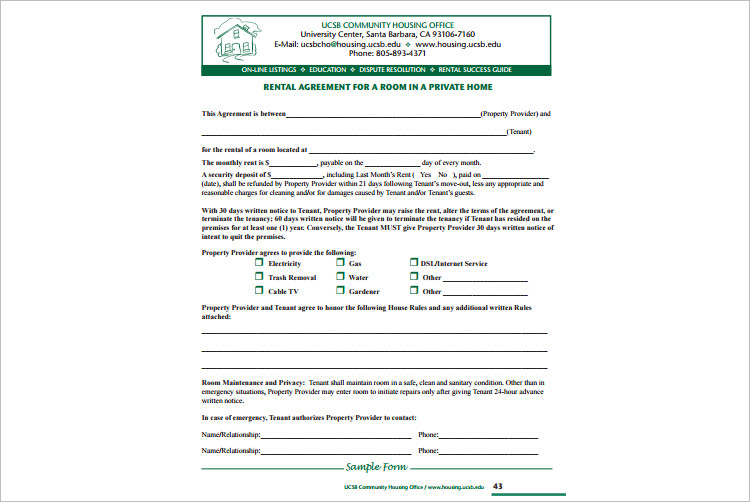 Private Room rental agreement Template