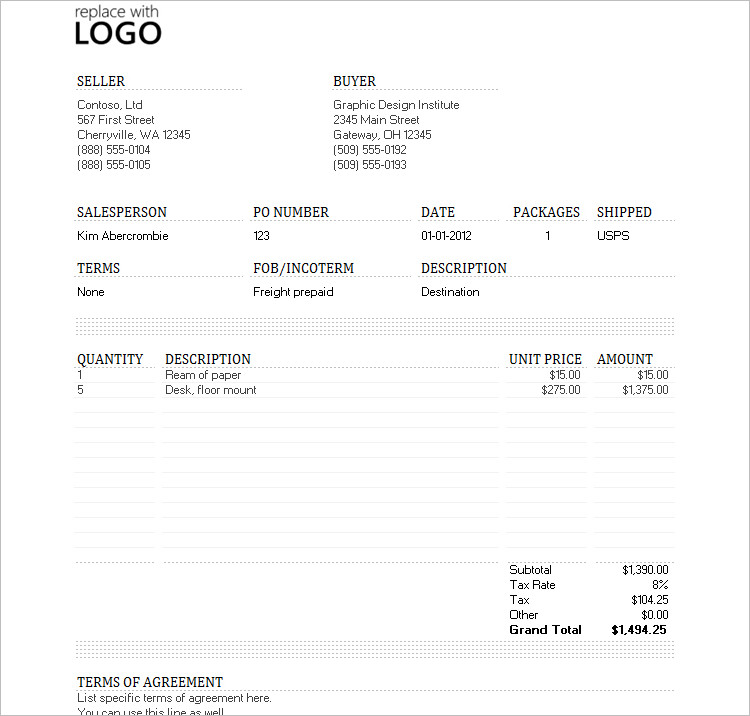 Professional Invoice Excel Template
