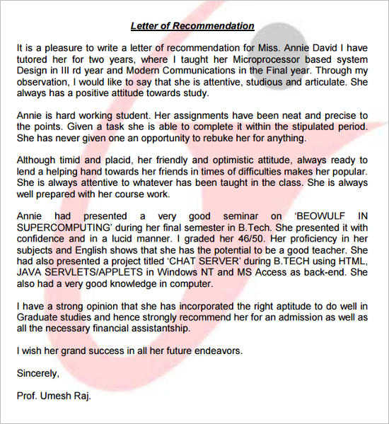 Recommendation Letter for MS-Electronics Engineering