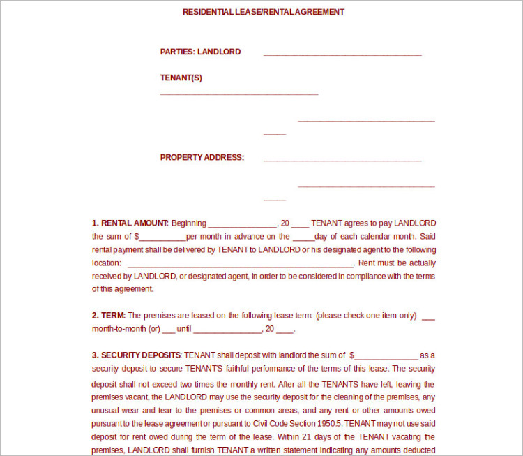 Residential Room Rent Agreement Template