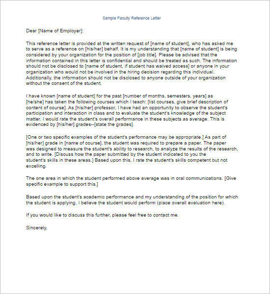 Sample Faculty Reference Letter
